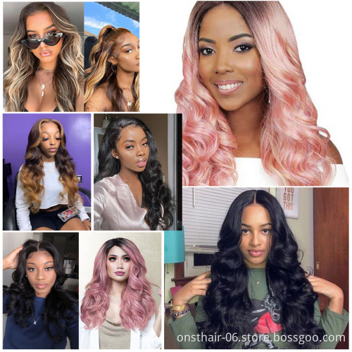 Long Synthetic Wig Rose Gold Cosplay Women Black Pink 613 Body Wave Ombre Light Brown Blond Middle Part for Black White Short